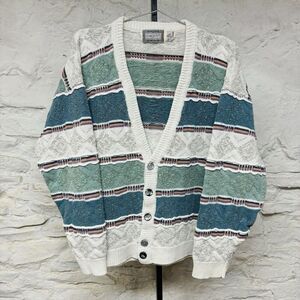 Vtg 90s Coogi Style Concrete Mix Cardigan Sweater Texture Chunky Knit Hip Hop